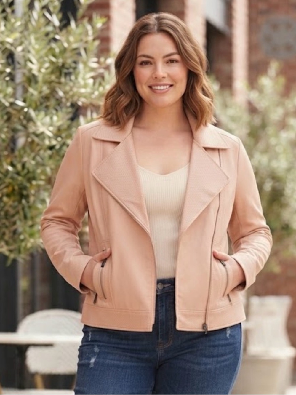 🆕 Thyme Maternity- Blush Pink Moto Faux Leather Jacket (fits like a regular XL)